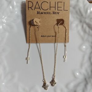 Rachel Roy Gold Tone/Elegant Threader Drop Earrings w/Crystal Clover Charms